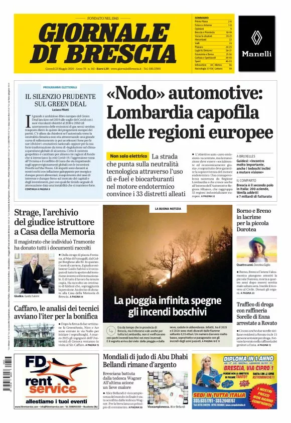 Prima-pagina-giornale di brescia-oggi-edizione-del-2024-05-23